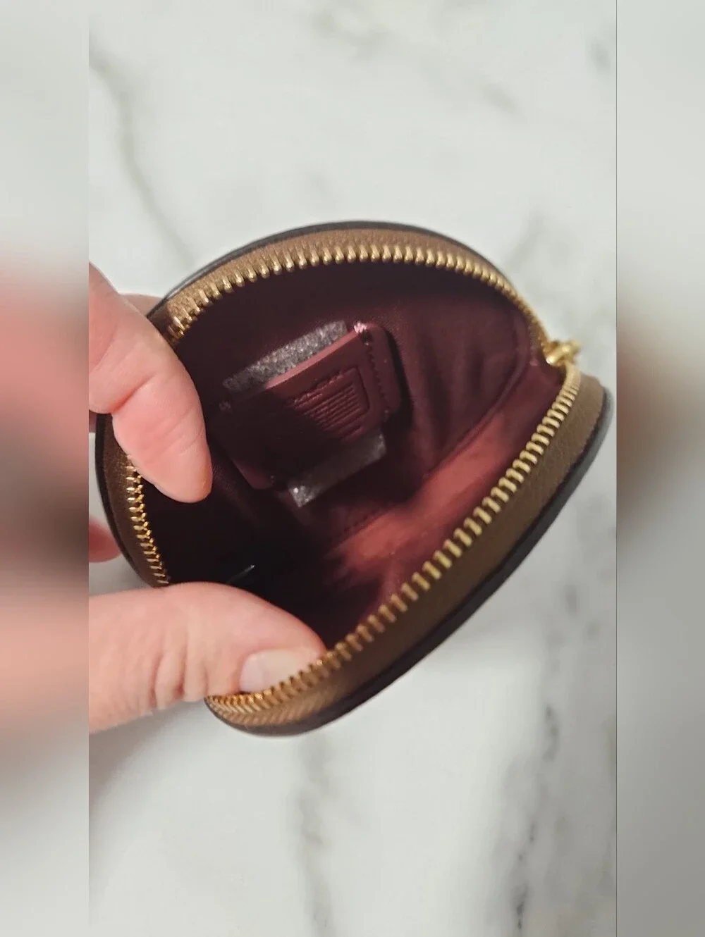 COACH Floral Signature Round Coin Pouch in Brown